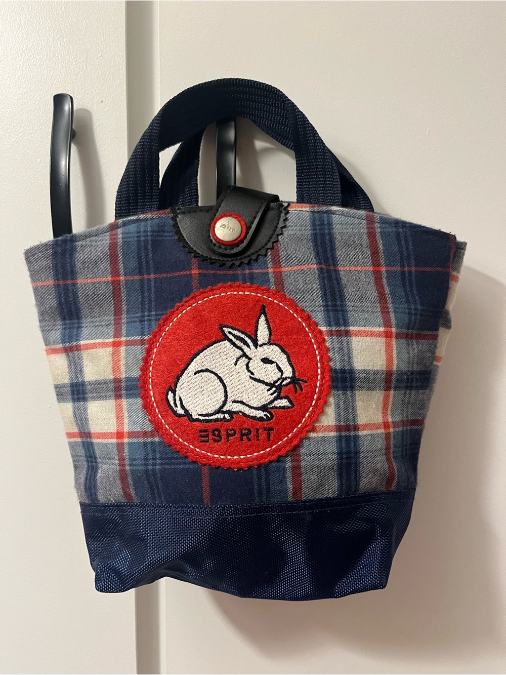 Esprit Navy, Red, Cream Plaid Tote with Bunny Patch